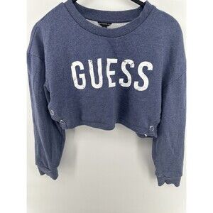 Guess Cropped Pullover Boxy Sweater Blue size L